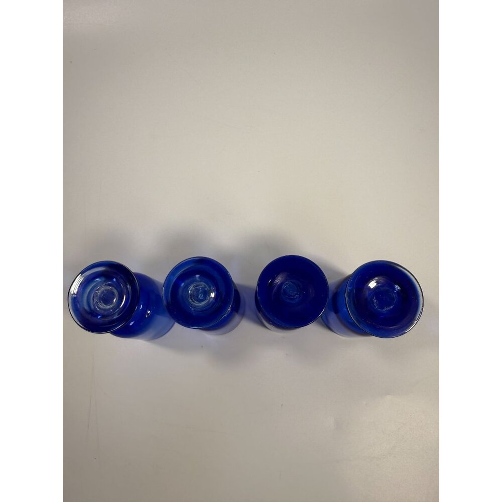 Hand Blown Cobalt Blue Wine Glasses | Set 4 Stemmed Glassware Collectible Barwar - Picture 5 of 16
